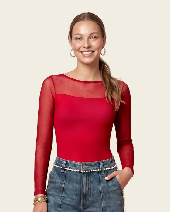 Body manga larga con transparencias y abrochadura inferior#color_c35-rojo-oscuro