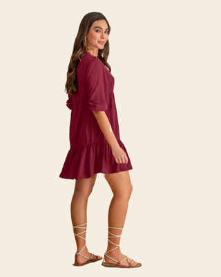 Vestido corto con estampado brillante#color_c55-vino-medio