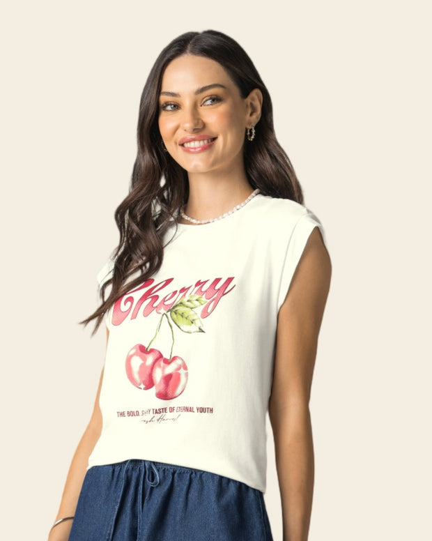 Camiseta manga sisa con estampado frontal