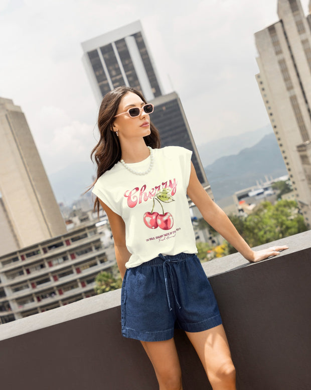 Camiseta manga sisa con estampado frontal