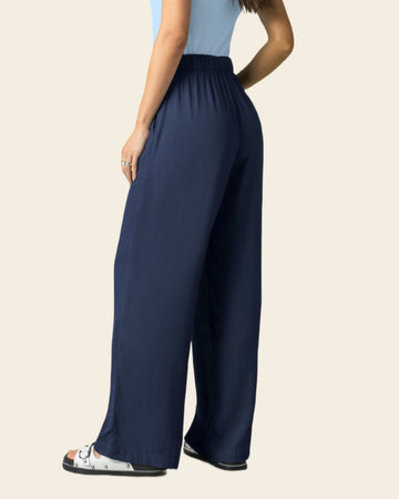 Pantalón bota recta con tira anudable#color_c42-azul-oscuro