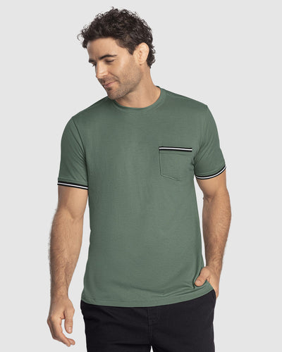 Camiseta manga corta con detalle tejido en mangas#color_604-verde-medio