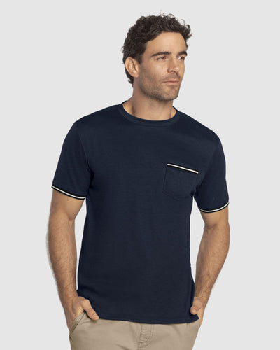 Camiseta manga corta con detalle tejido en mangas#color_c42-azul-oscuro