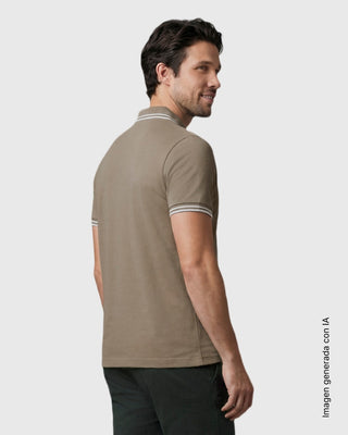 Camiseta tipo polo clásica con cuello y mangas en tejido texturizado#color_c77-taupe