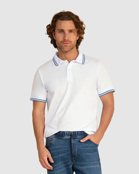 Camiseta tipo polo con cuello y mangas tejidas#color_000-blanco