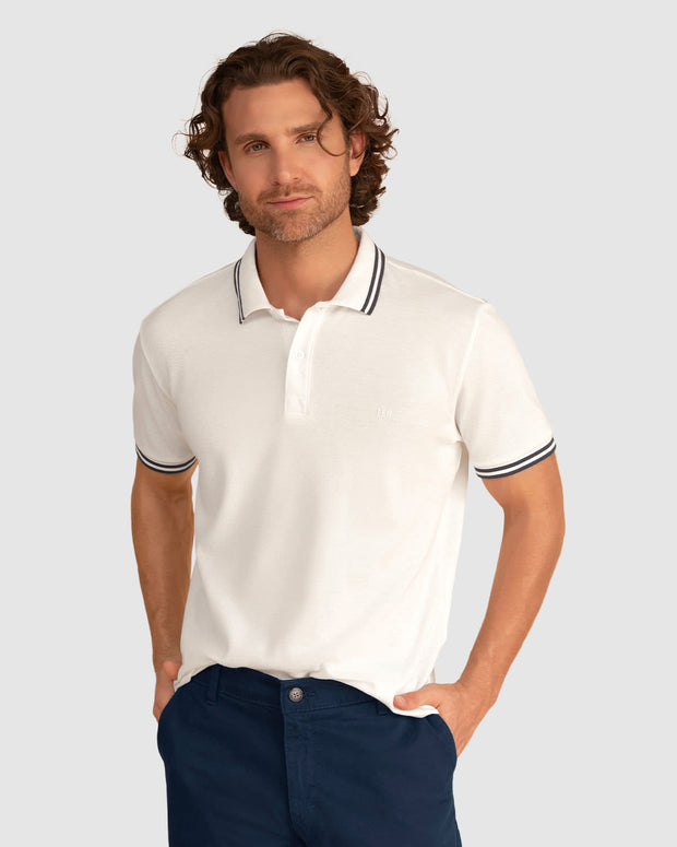 Camiseta tipo polo con cuello y mangas tejidas#color_018-blanco
