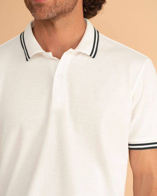 Camiseta tipo polo con cuello y mangas tejidas#color_018-blanco