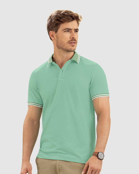 Camiseta tipo polo con cuello y mangas tejidas#color_198-verde-claro