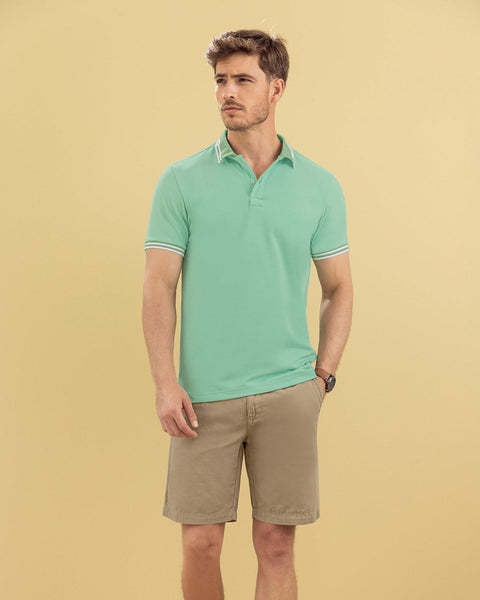 Camiseta tipo polo con cuello y mangas tejidas#color_198-verde-claro