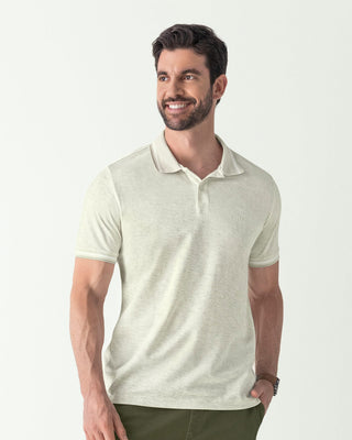 Camiseta tipo polo con cuello y mangas tejidas#color_284-marfil-jaspe