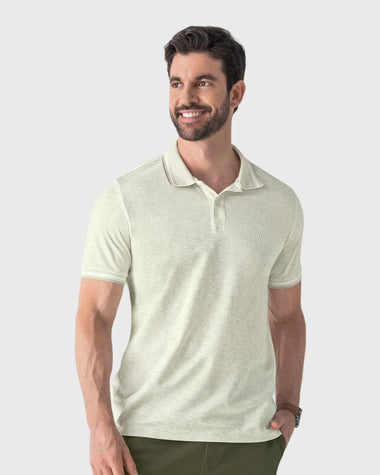Camiseta tipo polo con cuello y mangas tejidas#color_284-marfil-jaspe