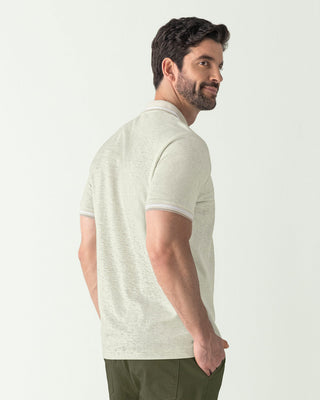 Camiseta tipo polo con cuello y mangas tejidas#color_284-marfil-jaspe