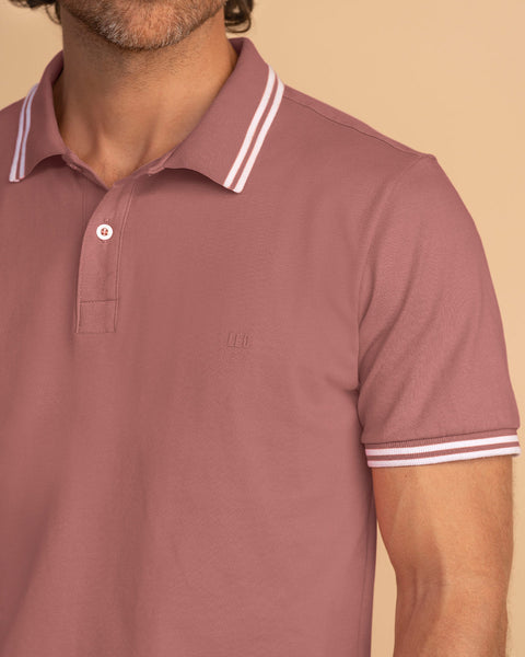 Camiseta tipo polo con cuello y mangas tejidas#color_307-guayaba