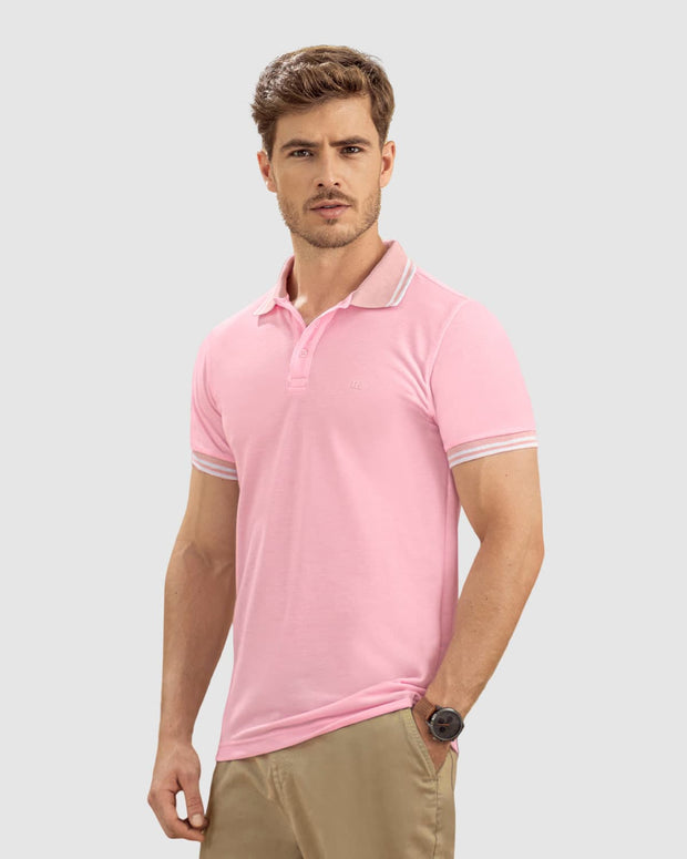Camiseta tipo polo con cuello y mangas tejidas#color_311-rosado-claro