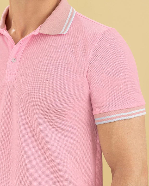 Camiseta tipo polo con cuello y mangas tejidas#color_311-rosado-claro
