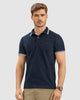 Camiseta tipo polo con cuello y mangas tejidas#color_457-azul-oscuro