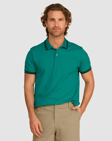 Camiseta tipo polo con cuello y mangas tejidas#color_653-verde-medio