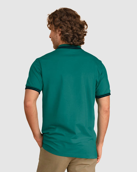 Camiseta tipo polo con cuello y mangas tejidas#color_653-verde-medio