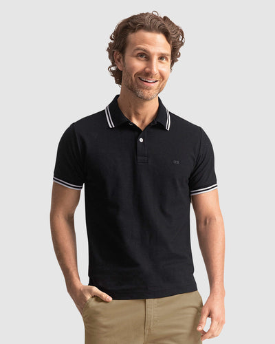 Camiseta tipo polo con cuello y mangas tejidas#color_700-negro