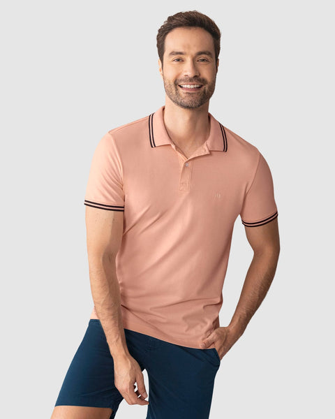 Camiseta tipo polo con cuello y mangas tejidas#color_958-rosado