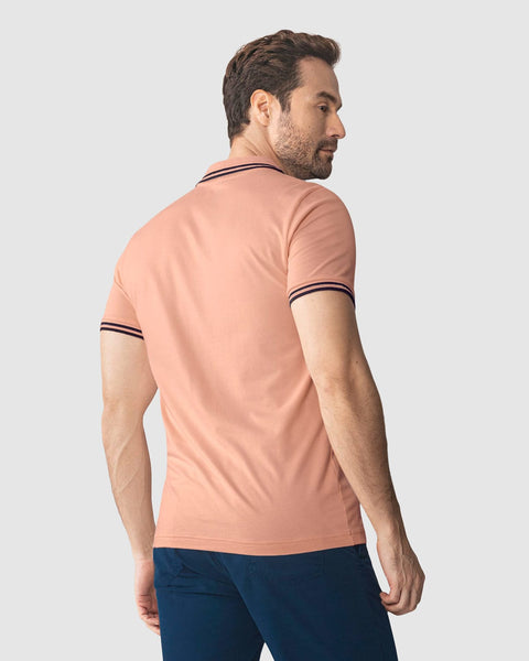 Camiseta tipo polo con cuello y mangas tejidas#color_958-rosado