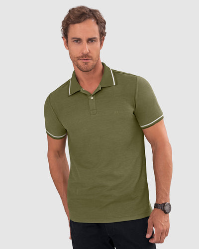 Camiseta tipo polo con cuello y mangas tejidas#color_c48-verde