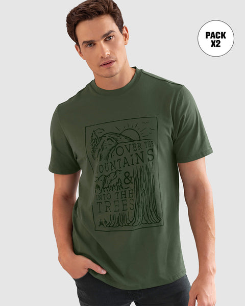 Paquete x 2 camisetas cuello redondo para hombre#color_995-verde-arena