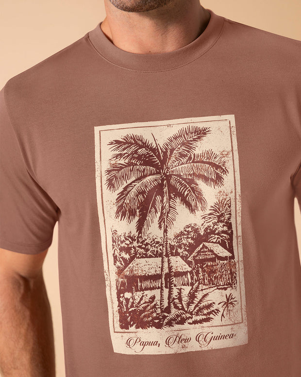 Camiseta manga corta con estampado localizado y cuello redondo
