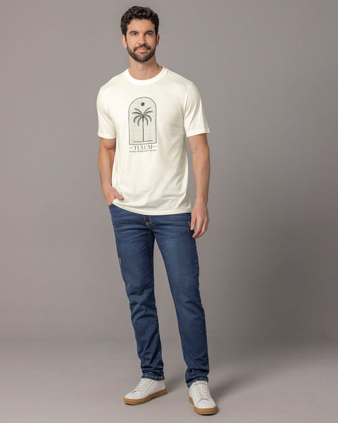 Camiseta manga corta con estampado localizado y cuello redondo#color_806-marfil