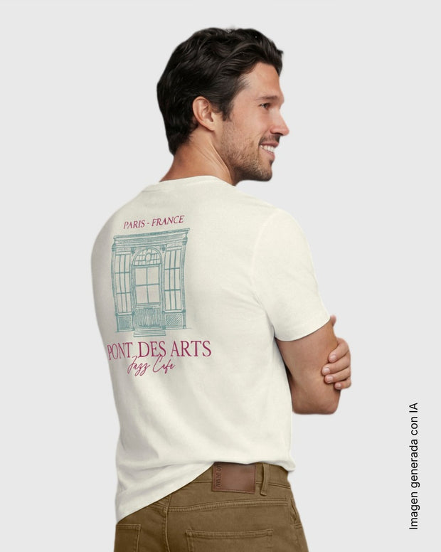 Camiseta manga corta con estampado localizado y cuello redondo