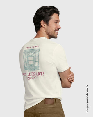 Camiseta manga corta con estampado localizado y cuello redondo#color_851-marfil