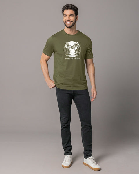 Camiseta manga corta con estampado localizado y cuello redondo#color_a91-verde-militar