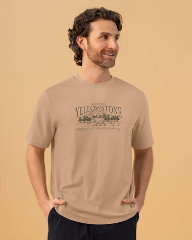 Camiseta manga corta con estampado localizado y cuello redondo#color_c54-arena