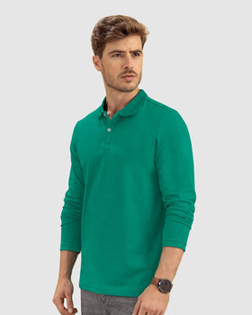 Camiseta tipo polo manga larga con bordado en frente#color_068-fondo-verde