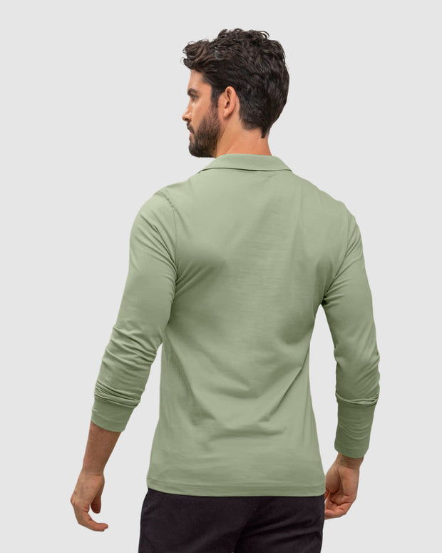 Camiseta tipo polo manga larga con bordado en frente#color_172-verde-oliva