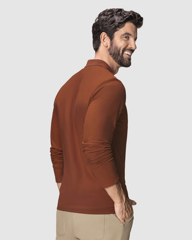 Camiseta tipo polo manga larga con logo bordado en frente#color_174-rojo-ladrillo