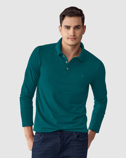 Camiseta tipo polo manga larga con bordado en frente#color_198-verde-azul