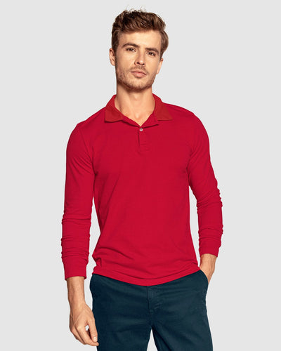 Camiseta tipo polo manga larga con bordado en frente#color_302-rojo