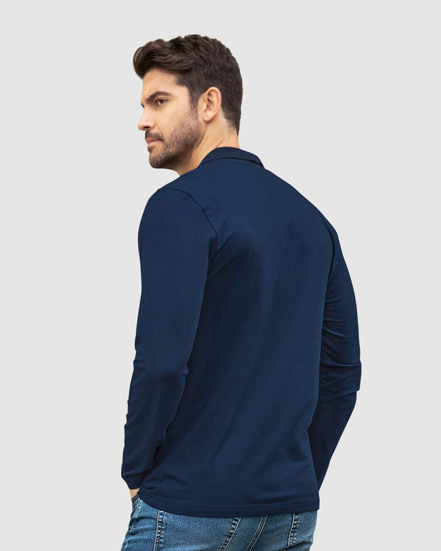 Camiseta tipo polo manga larga con bordado en frente#color_535-azul-oscuro