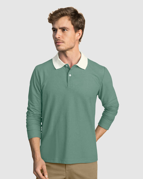 Camiseta tipo polo manga larga con bordado en frente#color_618-verde-medio