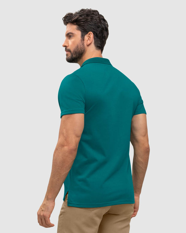 Camiseta tipo polo con perilla funcional con puños y cuello tejido#color_063-verde-azul