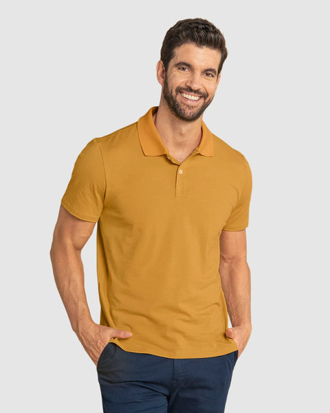 Camiseta tipo polo con perilla funcional con puños y cuello tejido#color_113-mostaza