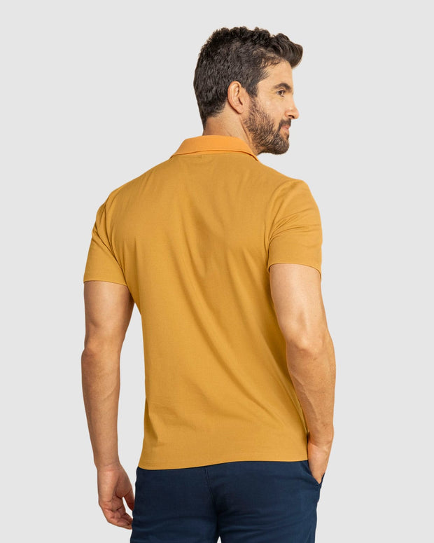 Camiseta tipo polo con perilla funcional con puños y cuello tejido#color_113-mostaza