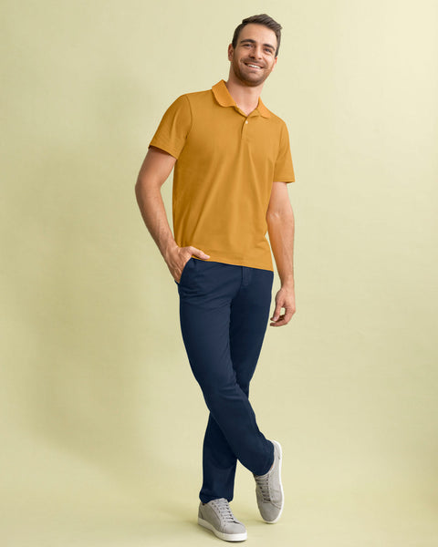 Camiseta tipo polo con perilla funcional con puños y cuello tejido#color_113-mostaza