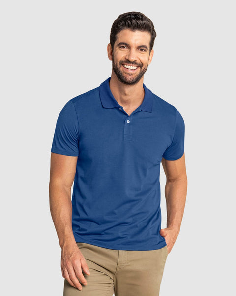 Camiseta tipo polo con perilla funcional con puños y cuello tejido#color_513-azul