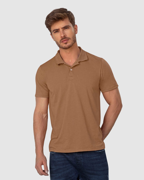 Camiseta tipo polo con perilla funcional con puños y cuello tejido#color_801-camel