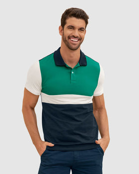 Camiseta tipo polo con perilla funcional con bloques de color#color_620-verde-azul-blanco