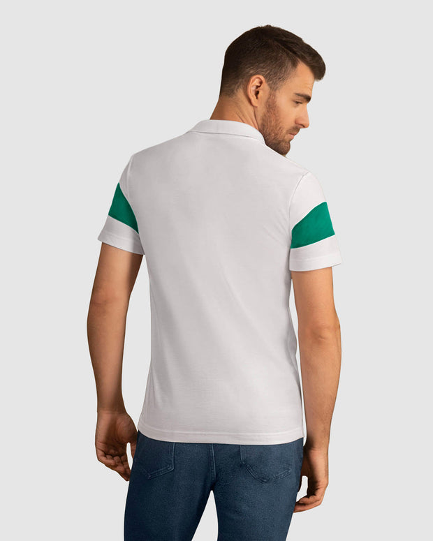 Camiseta tipo polo con perilla funcional y bloques de color en mangas#color_134-blanco-verde