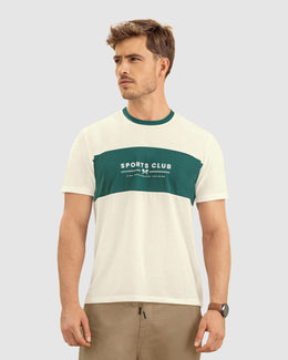 Camiseta manga corta con estampado frontal y cuello redondo#color_815-marfil