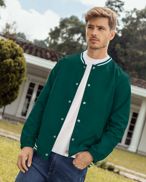 Chaqueta manga larga tipo bomber con perilla funcional#color_068-verde-azul